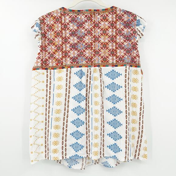 Savanna Jane Womens Boho Southwestern Aztec Print Flutter Sleeve Blouse Size 1X - Picture 9 of 9